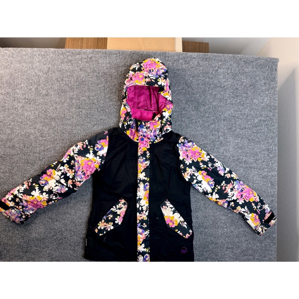 Burton Girls S 7/8 Snow Jacket Black Floral Insulated Winter Ski Coat Puffer